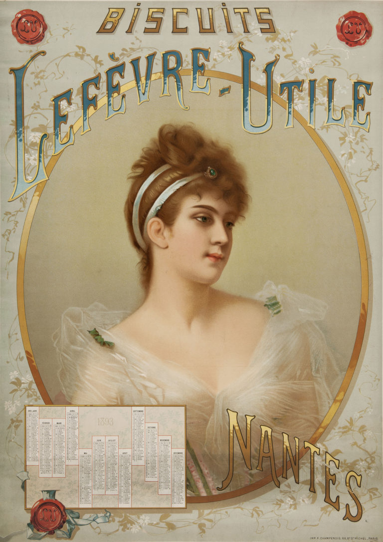 Série annuelle, La liseuse distraite Affiche calendrier, 1893 chromolithographie sur carton