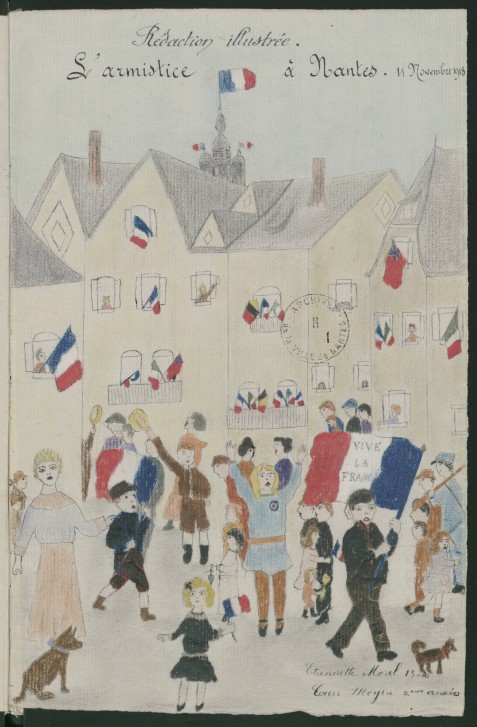 Dessins d’écoliers contenus dans les rapports des écoles nantaises, 1914-1919