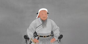 illustration de Gengis Khan assis en tenue de combat