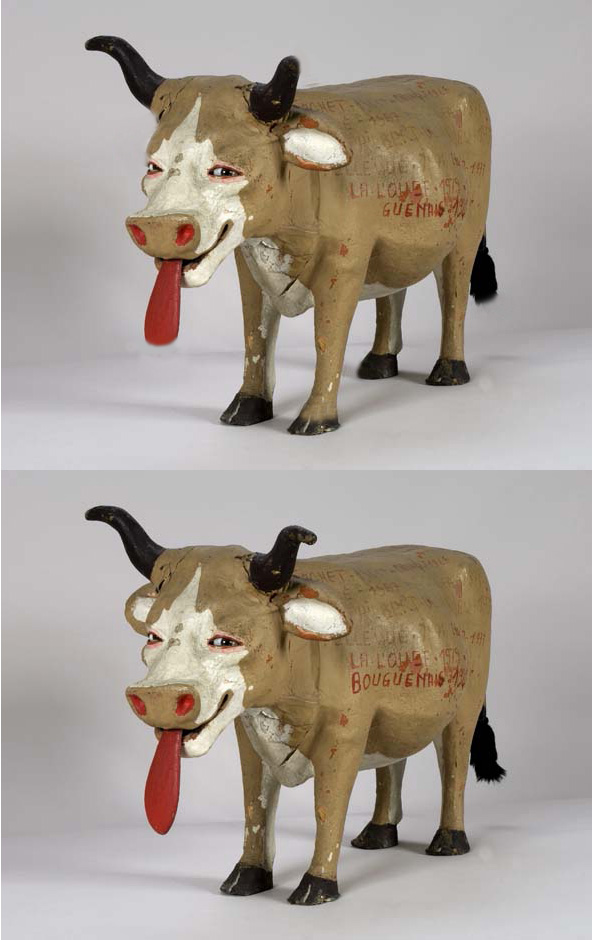 Sculpture de 1950 servant à annoncer la vente des billets de la Tombola du Bœuf gras